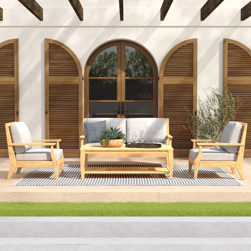 Nichols 4 Piece Teak Seating Group with Sunbrella Cushions & Reviews Joss & Main